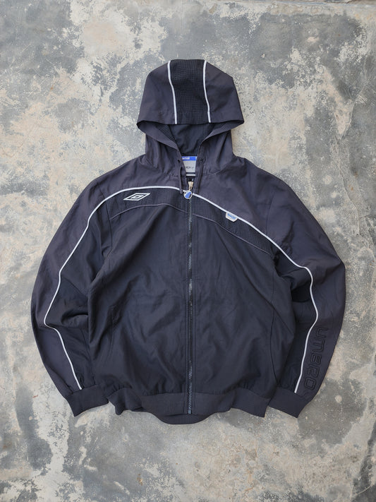 Vintage 2000s Umbro Black Speciali Full-Zip Hooded Windbreaker Track Jacket (S/M)