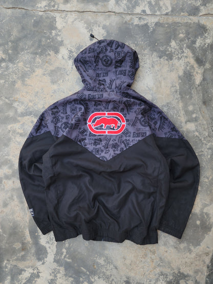Vintage Ecko Unltd. All-Over Graphic Print Two-Tone Chevron Windbreaker Jacket (S/M)