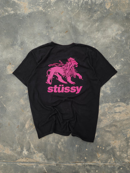 Stüssy Rasta Lion T-Shirt Black and Pink (L)