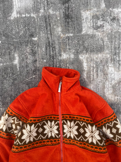 Vintage Ancestress North Sea Orange Fleece Christmas Snowflake Jacket (S/M)