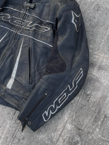 Vintage Wolf Leather Biker Jacket (L)