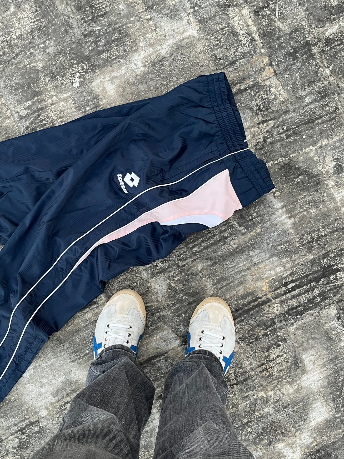 Vintage Lotto Shiny Blue Stripes/ Pink Baggy Trackpants (M)