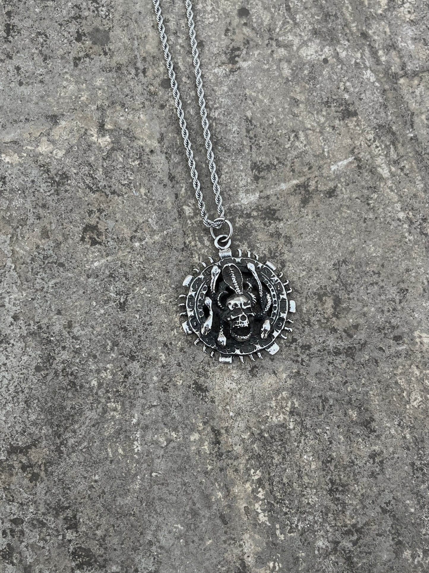 Vintage Skull and Snakes Shield Pendant