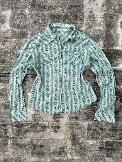 Periscope Green Leaves Y2K women's Button Down (M)