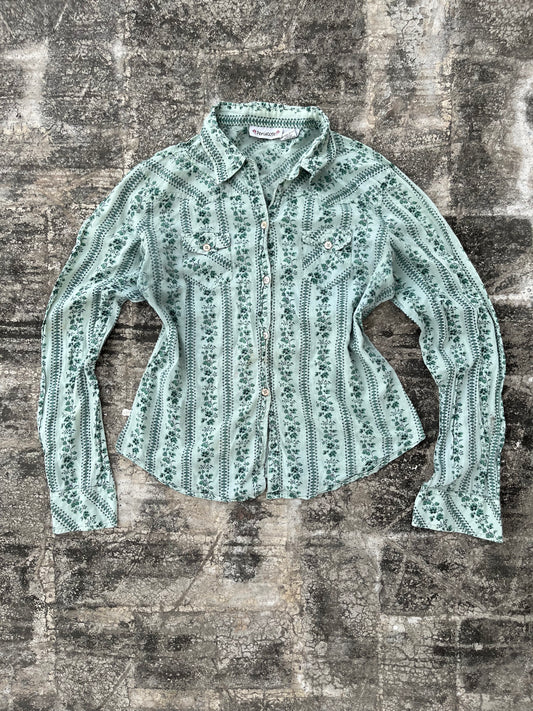 Periscope Green Leaves Y2K women's Button Down (M)