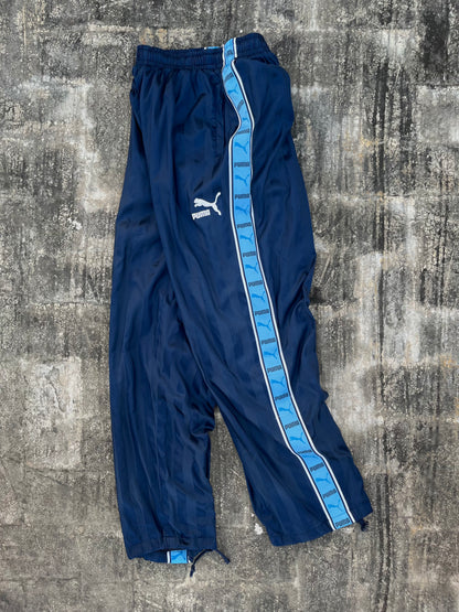 Vintage Puma Shiny Blue Stripes Baggy Trackpants (L/XL)