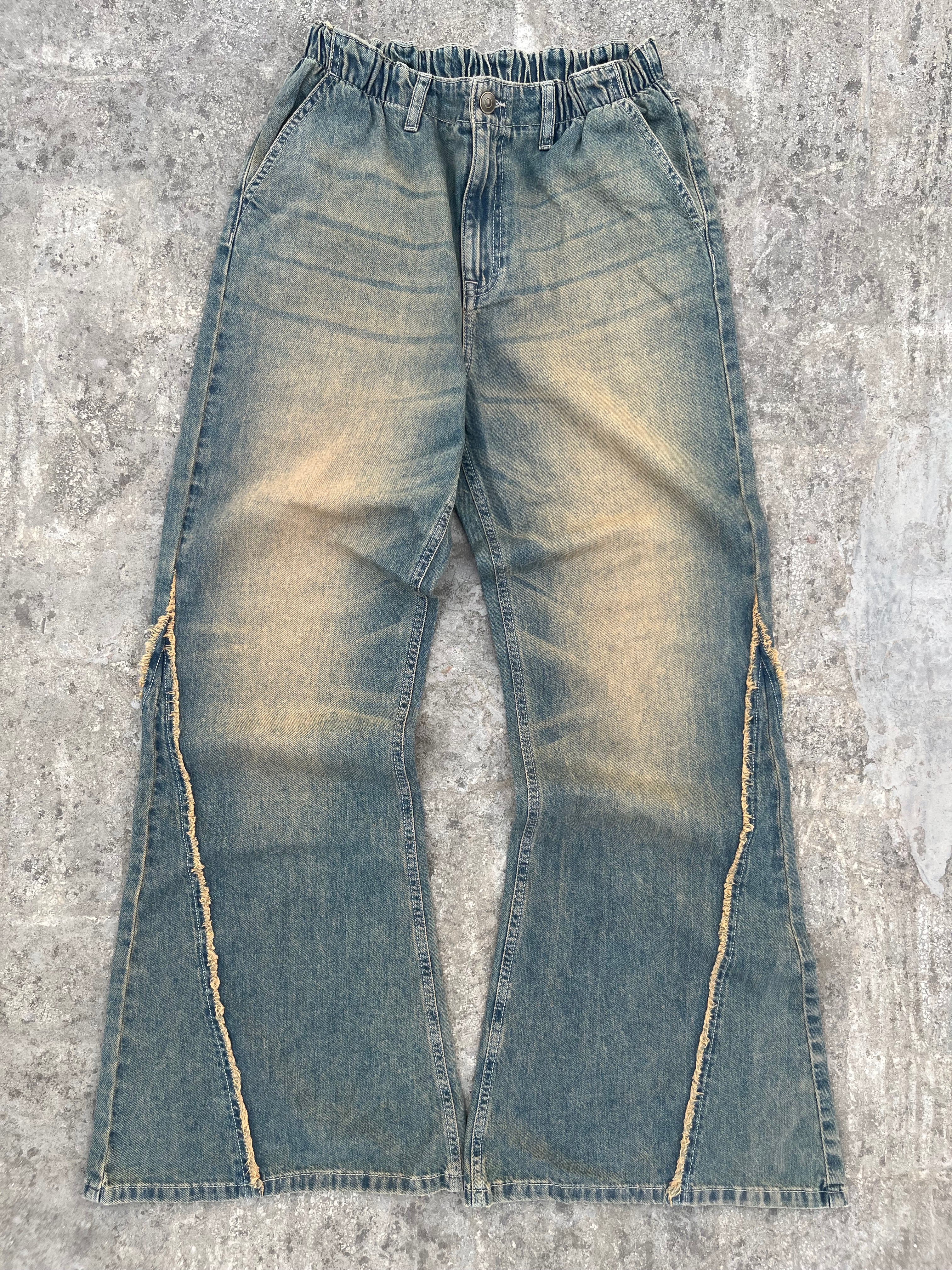Vintage Super Flared and Baggy Acid Washed Y2K Elastic Waist Jeans (28 ...