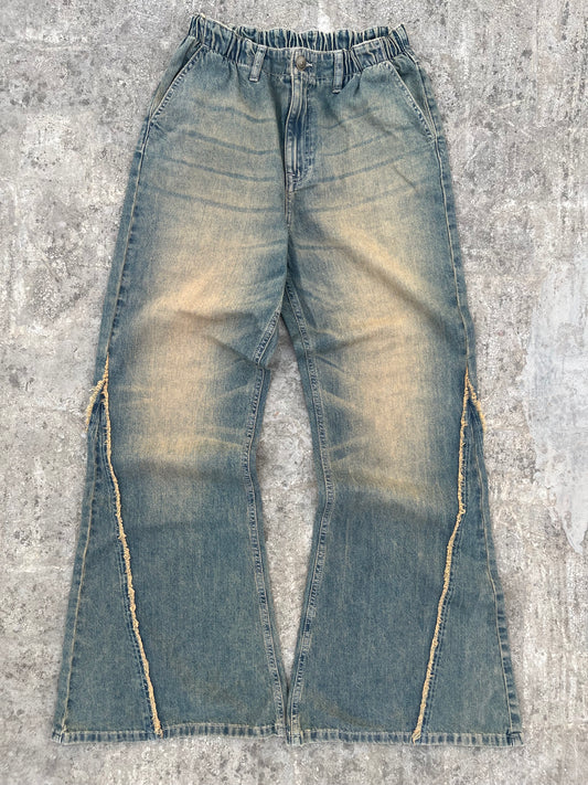 Vintage Super Flared and Baggy Acid Washed Y2K Elastic Waist Jeans (28-35)