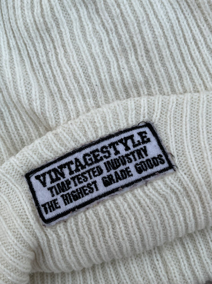 Vintage Style White Knit Beanie