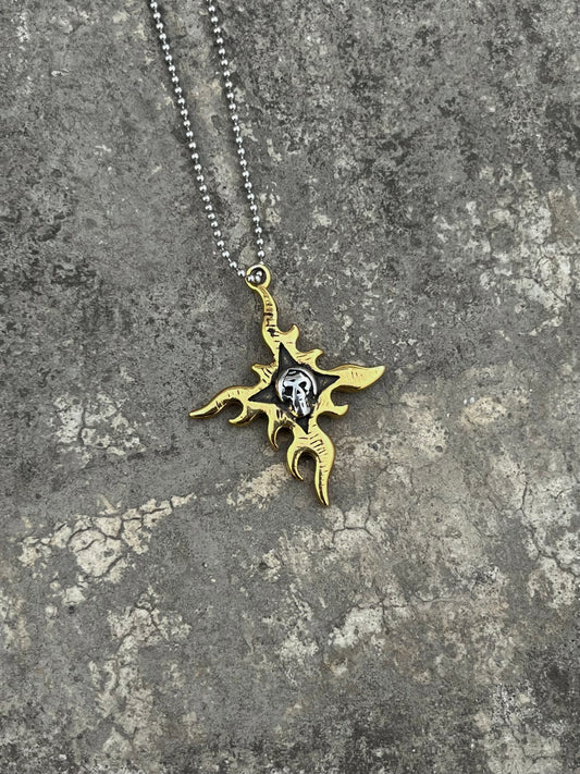 Vintage Flaming Star Skull Pendant