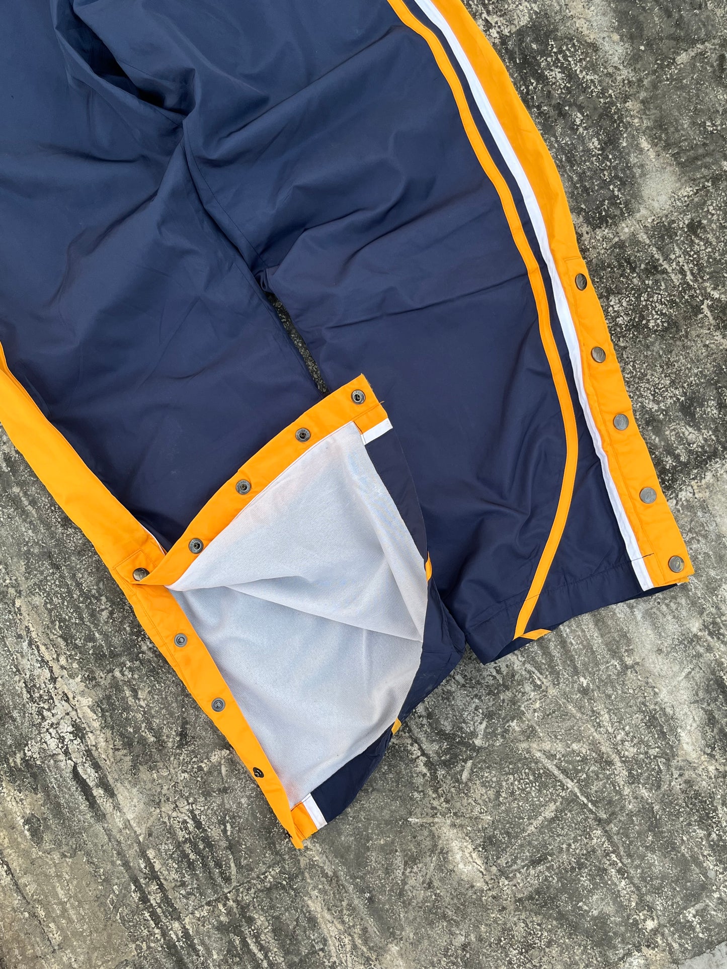 Vintage Asics Dark Blue / Yellow Buttoned Baggy Trackpants (M/L)