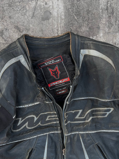 Vintage Wolf Leather Biker Jacket (L)