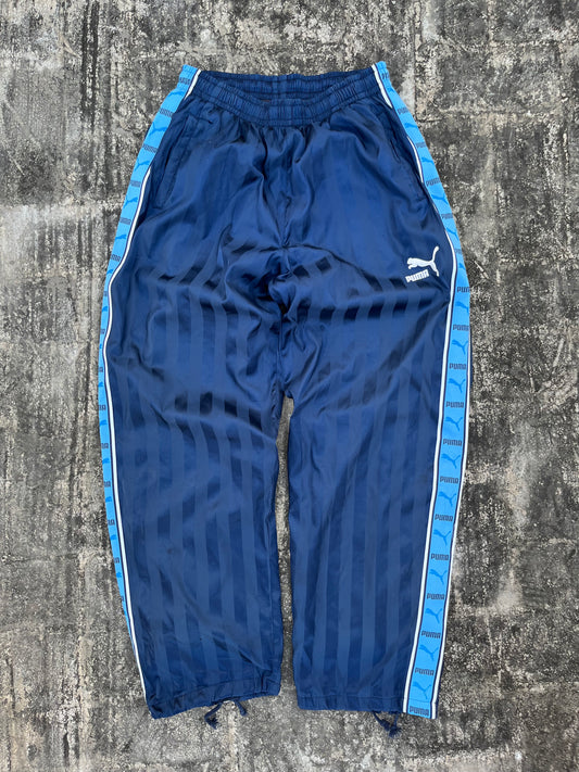 Vintage Puma Shiny Blue Stripes Baggy Trackpants (L/XL)