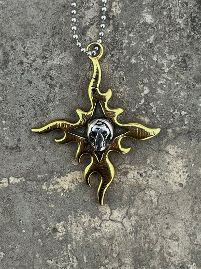 Vintage Flaming Star Skull Pendant