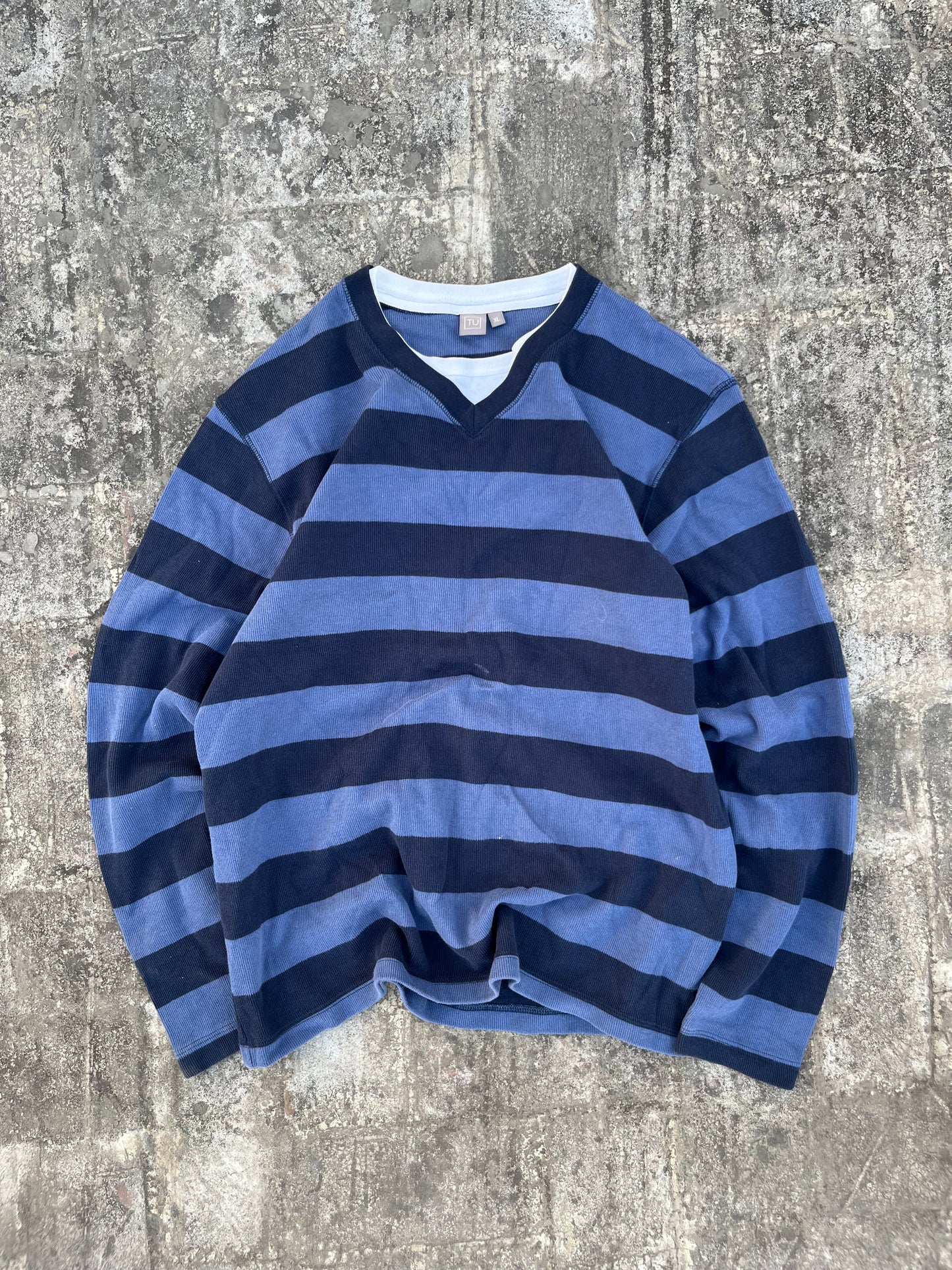 Dark/Light Blue Lines Texturized Cropped Shirt (S/M)