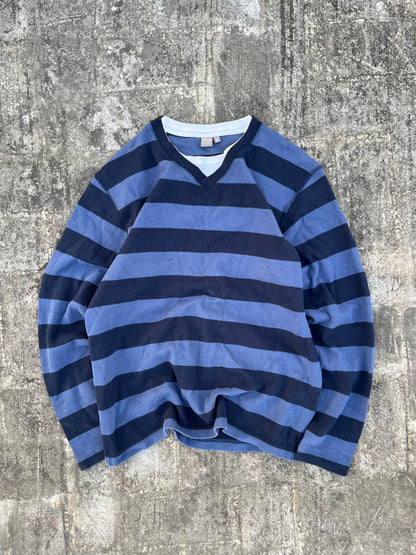 Dark/Light Blue Lines Texturized Cropped Shirt (S/M)