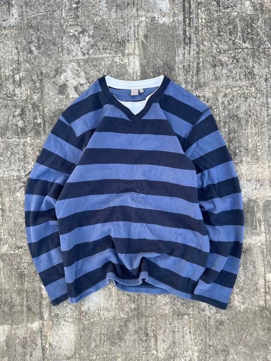 Dark/Light Blue Lines Texturized Cropped Shirt (S/M)