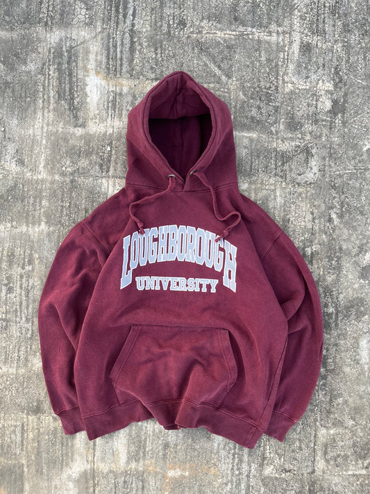 Vintage Maroon Loughborough University hoodie Cropped and Baggy Fit (S/M)