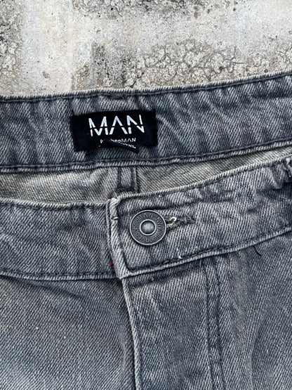 BoohooMan Grey Star Patchwork Baggy Jeans (38)