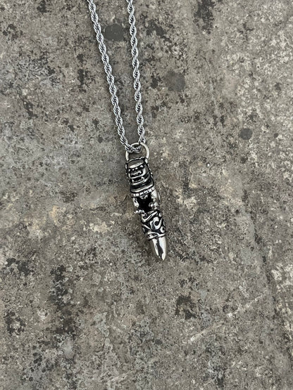 Ancient Engraving Silver Tooth Necklace