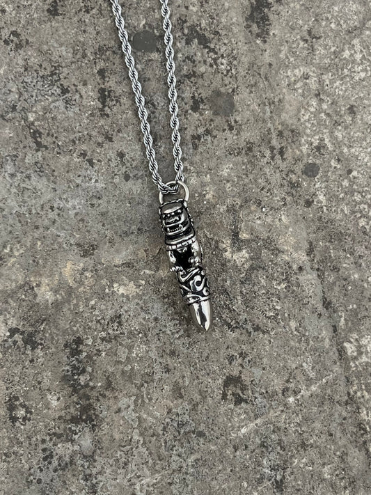 Ancient Engraving Silver Tooth Necklace