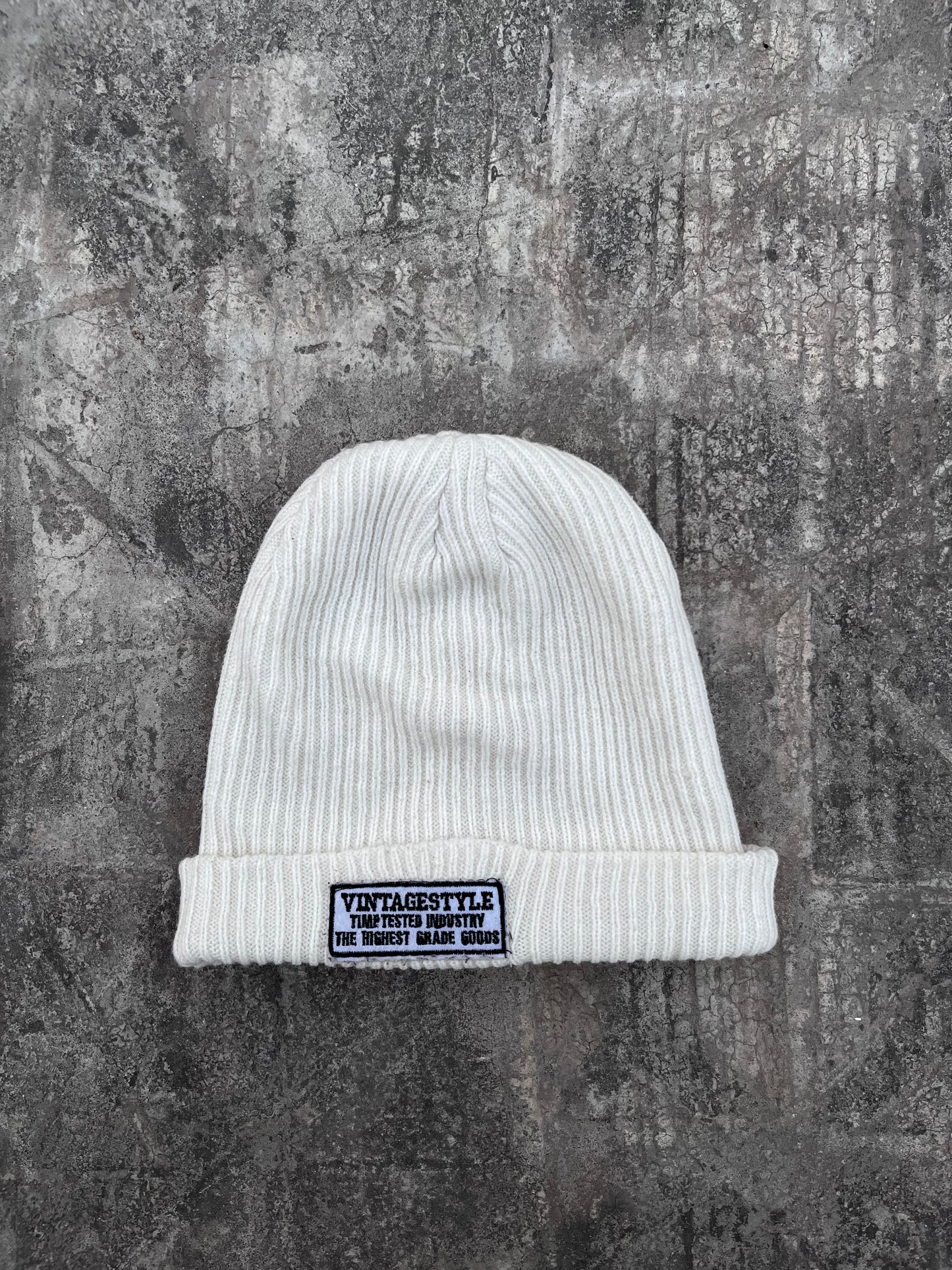 Vintage Style White Knit Beanie