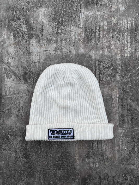 Vintage Style White Knit Beanie