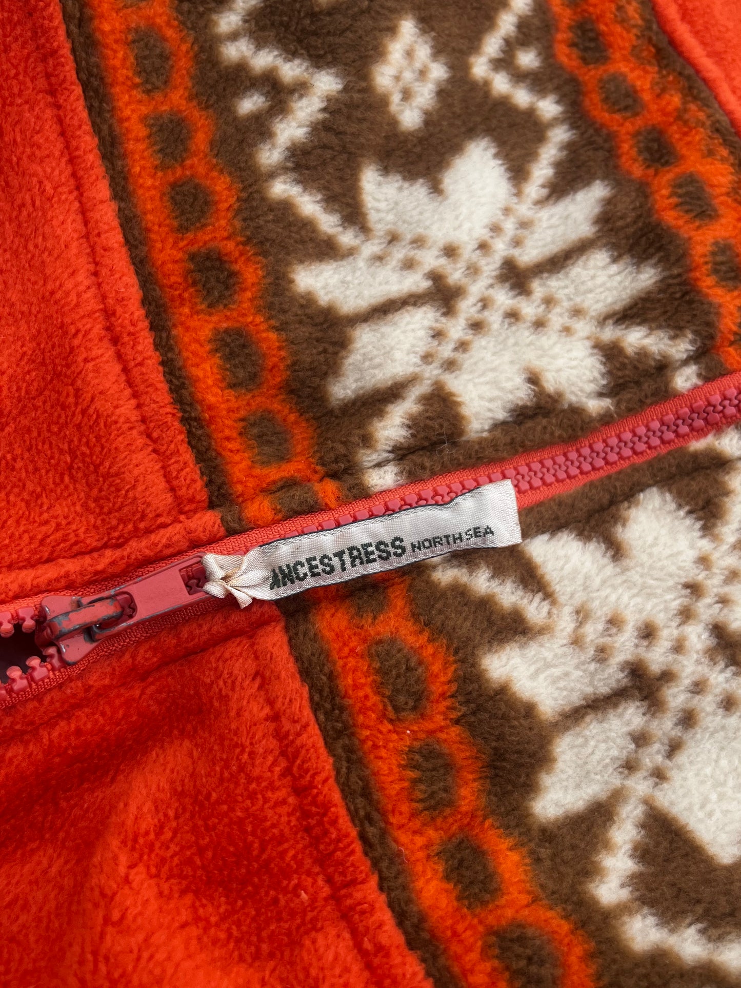 Vintage Ancestress North Sea Orange Fleece Christmas Snowflake Jacket (L)