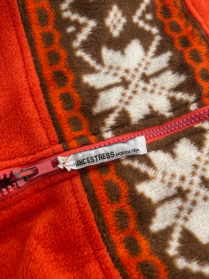 Vintage Ancestress North Sea Orange Fleece Christmas Snowflake Jacket (L)