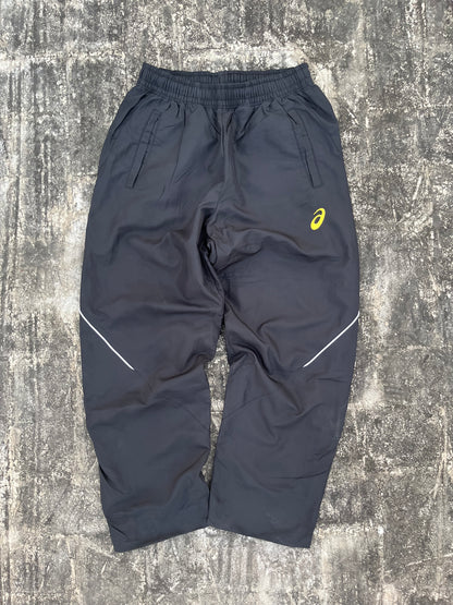 Vintage Asics Black-Gold Logo Baggy Trackpants (S)