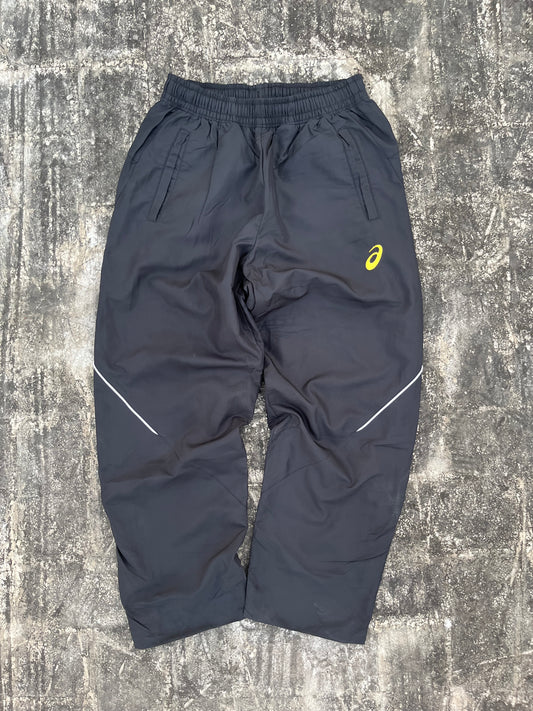 Vintage Asics Black-Gold Logo Baggy Trackpants (S)