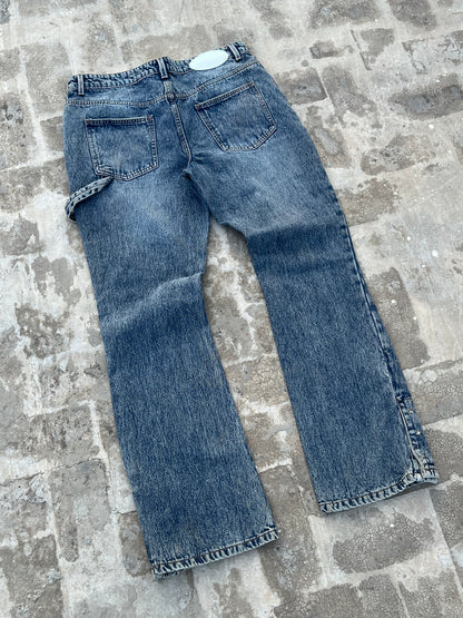 BoohooMan Dark Blue Metal Stars Ankle Buttons Bootcut Jeans (36)