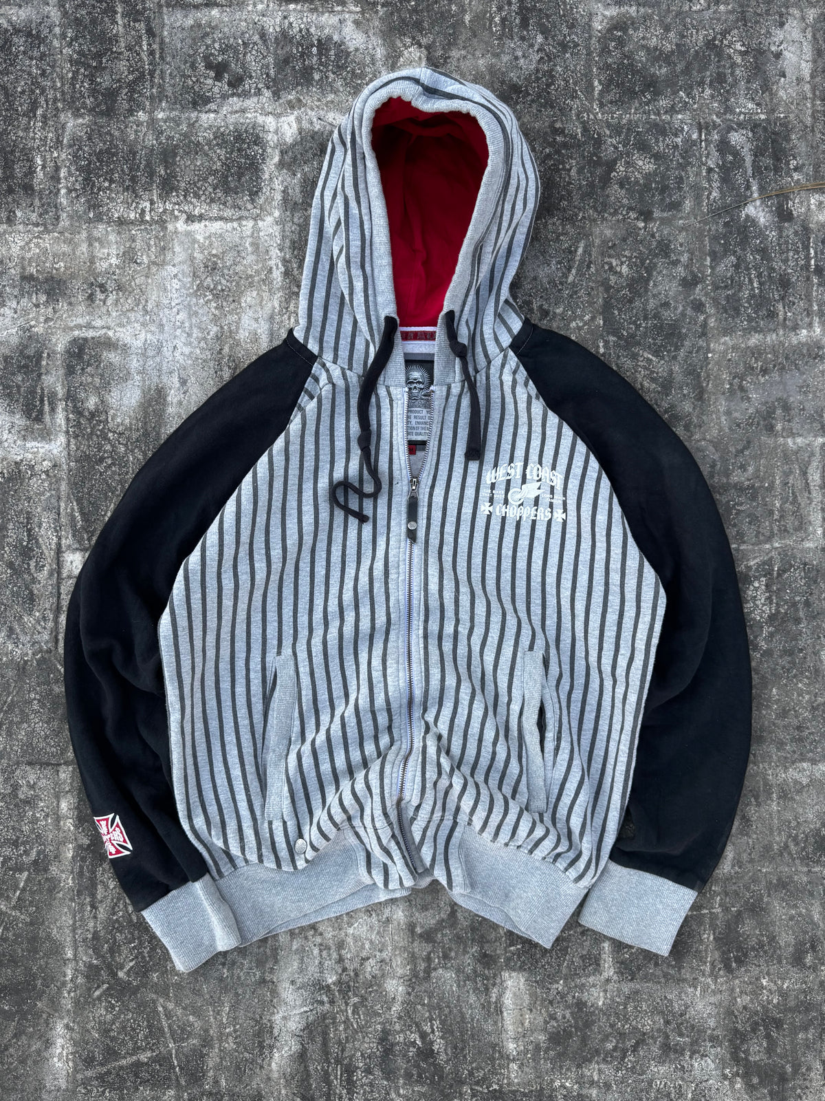 Vintage Y2K West Coast Choppers Long Beach Pinstripe Full Zip Hoodie (M)