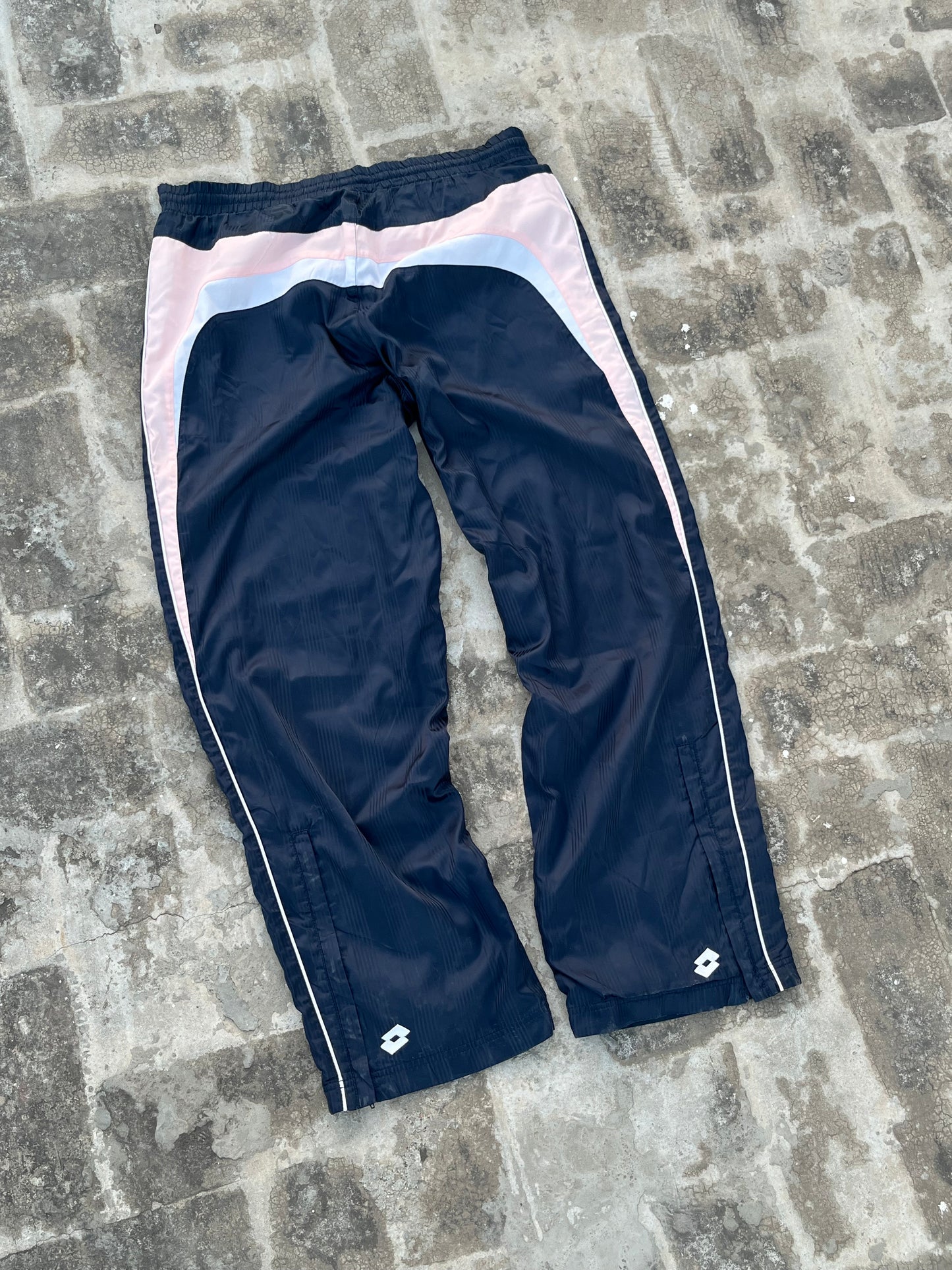 Vintage Lotto Shiny Blue Stripes/ Pink Baggy Trackpants (M)