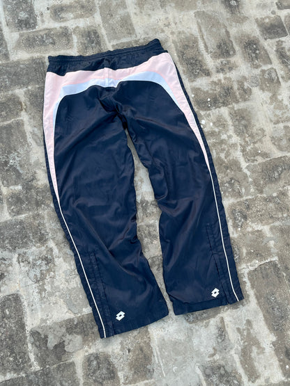 Vintage Lotto Shiny Blue Stripes/ Pink Baggy Trackpants (M)