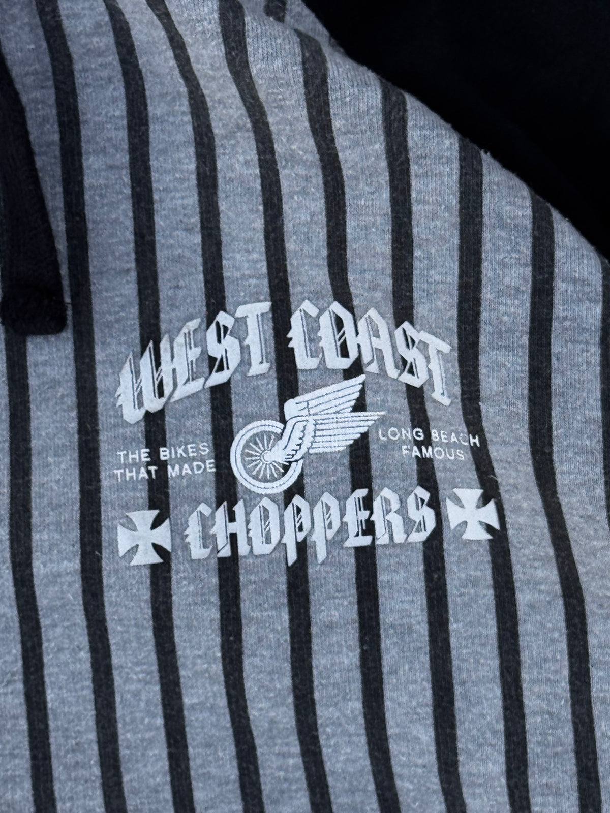 Vintage Y2K West Coast Choppers Long Beach Pinstripe Full Zip Hoodie (M)
