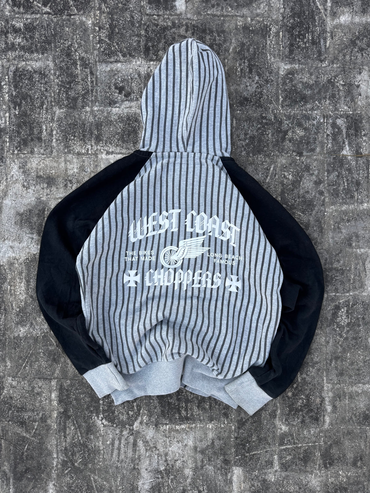 Vintage Y2K West Coast Choppers Long Beach Pinstripe Full Zip Hoodie (M)