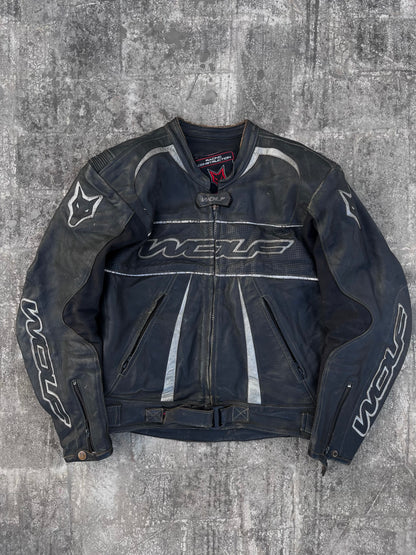 Vintage Wolf Leather Biker Jacket (L)