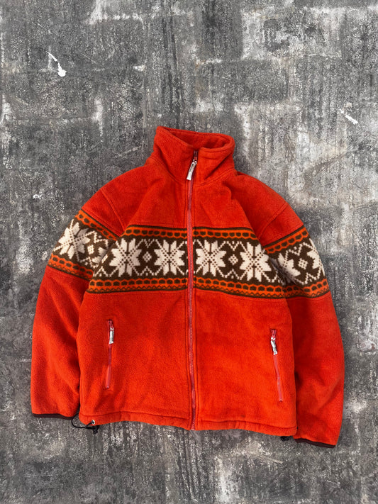 Vintage Ancestress North Sea Orange Fleece Christmas Snowflake Jacket (S/M)