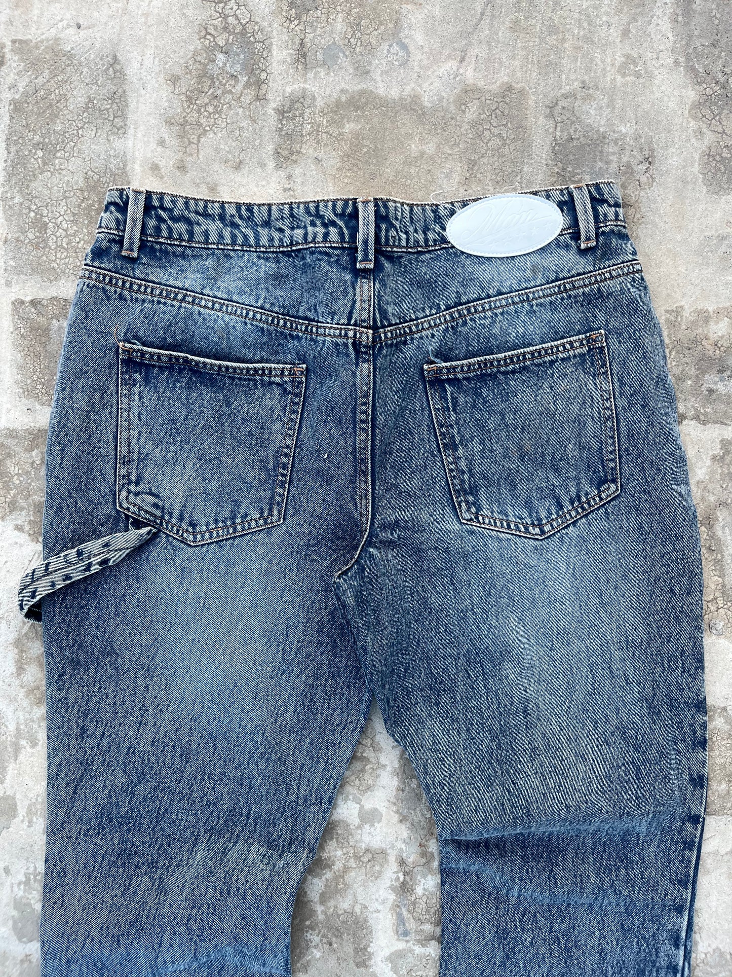 BoohooMan Dark Blue Metal Stars Ankle Buttons Bootcut Jeans (36)