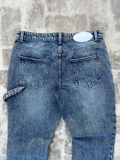 BoohooMan Dark Blue Metal Stars Ankle Buttons Bootcut Jeans (36)