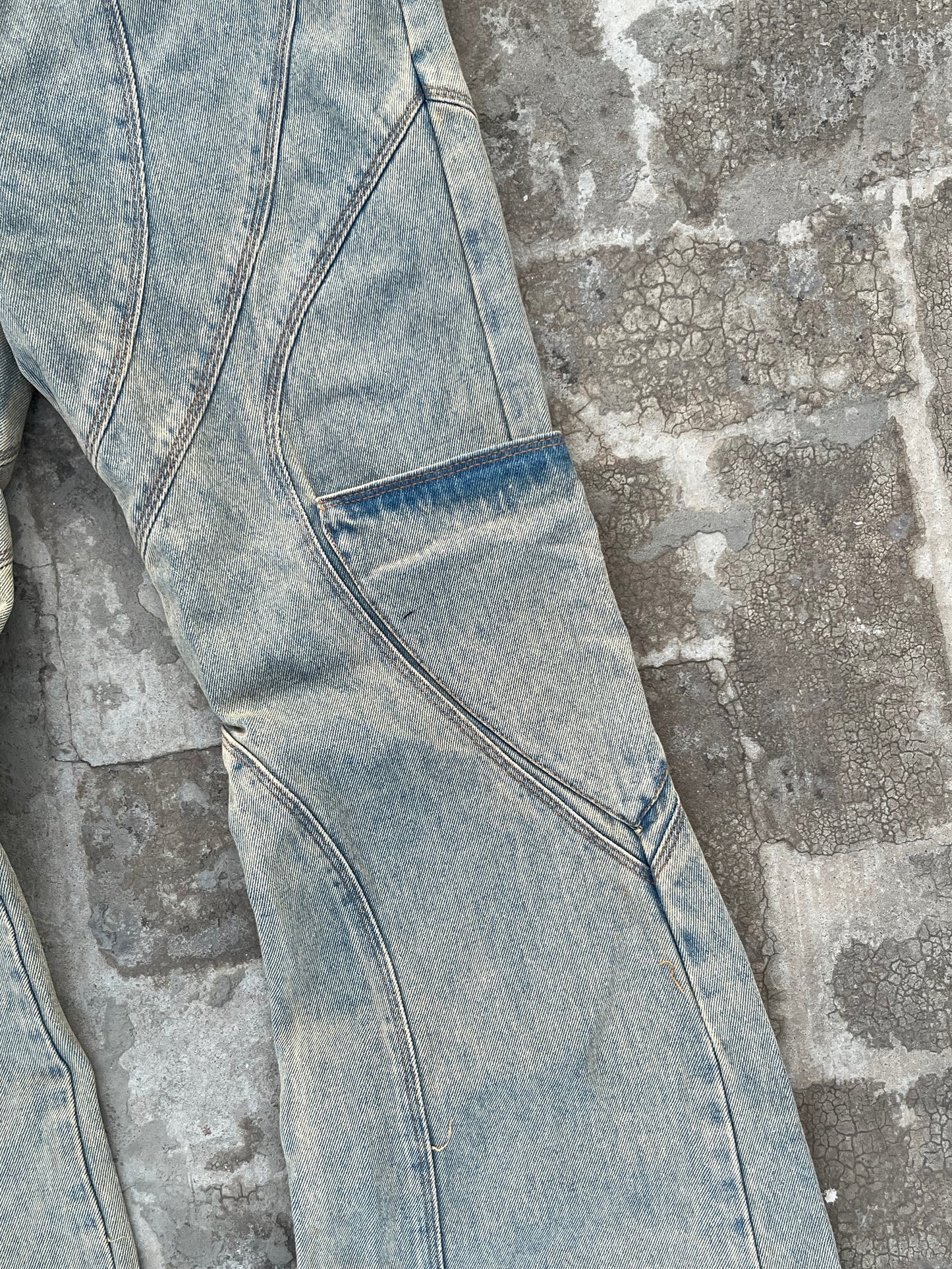 Favela Y2K Vintage Acid Washed Light Blue Flared Jeans with Patchwork and Embroidery (32)
