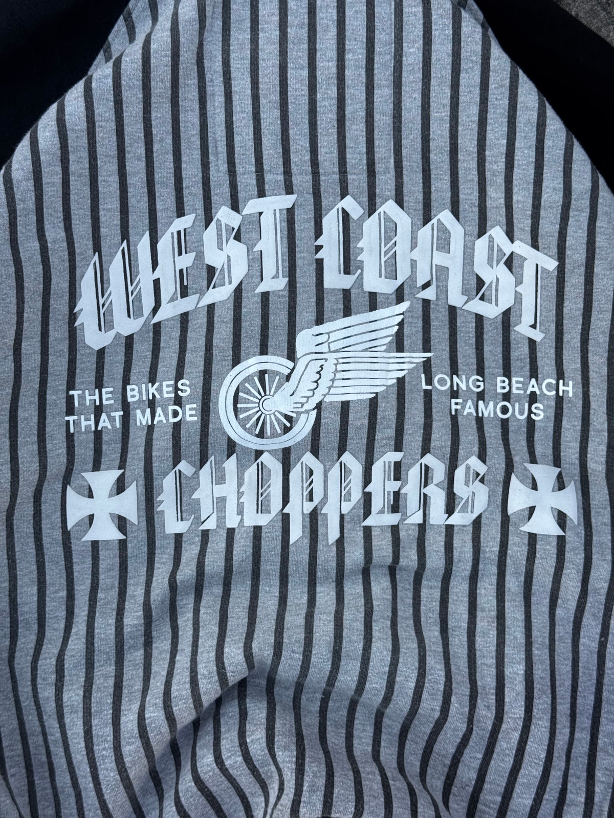 Vintage Y2K West Coast Choppers Long Beach Pinstripe Full Zip Hoodie (M)