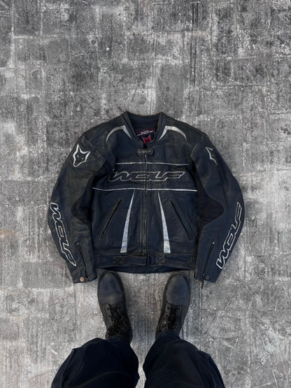 Vintage Wolf Leather Biker Jacket (L)