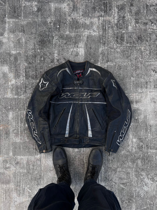 Vintage Wolf Leather Biker Jacket (L)