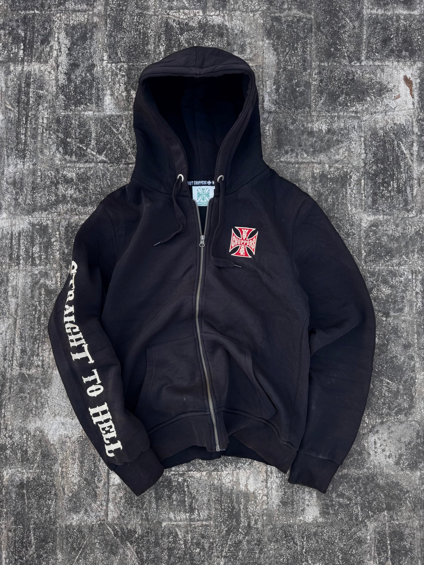 Vintage West Coast Choppers "El Diablo" Zip-Up Hoodie - Straight to Hell Sleeve - Early 2000s Y2K Biker (M)