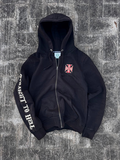 Vintage West Coast Choppers "El Diablo" Zip-Up Hoodie - Straight to Hell Sleeve - Early 2000s Y2K Biker (M)