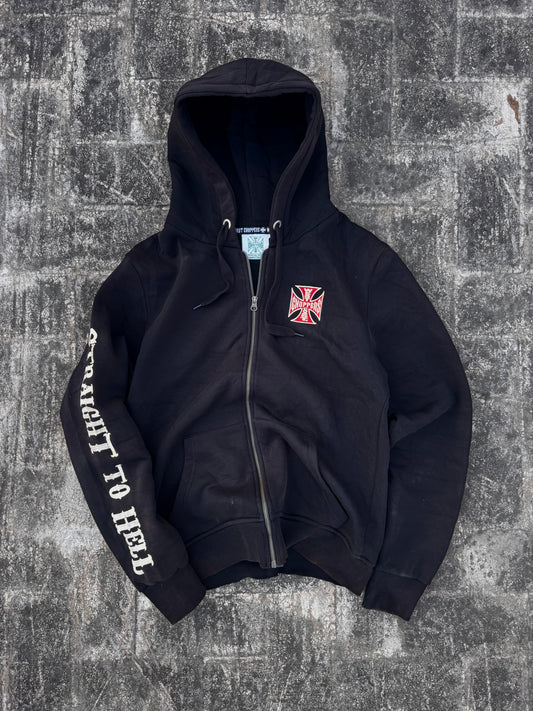 Vintage West Coast Choppers "El Diablo" Zip-Up Hoodie - Straight to Hell Sleeve - Early 2000s Y2K Biker (M)