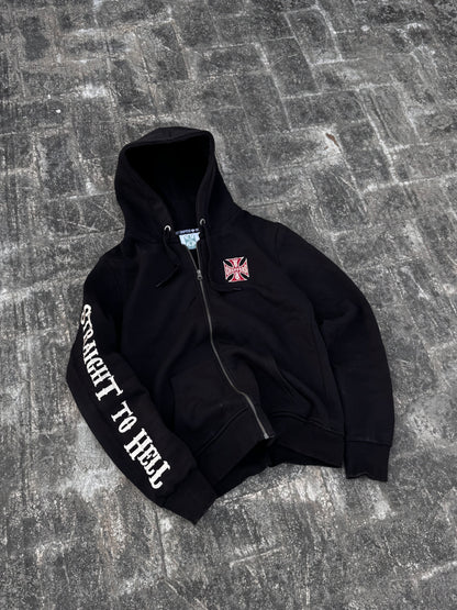 Vintage West Coast Choppers "El Diablo" Zip-Up Hoodie - Straight to Hell Sleeve - Early 2000s Y2K Biker (M)