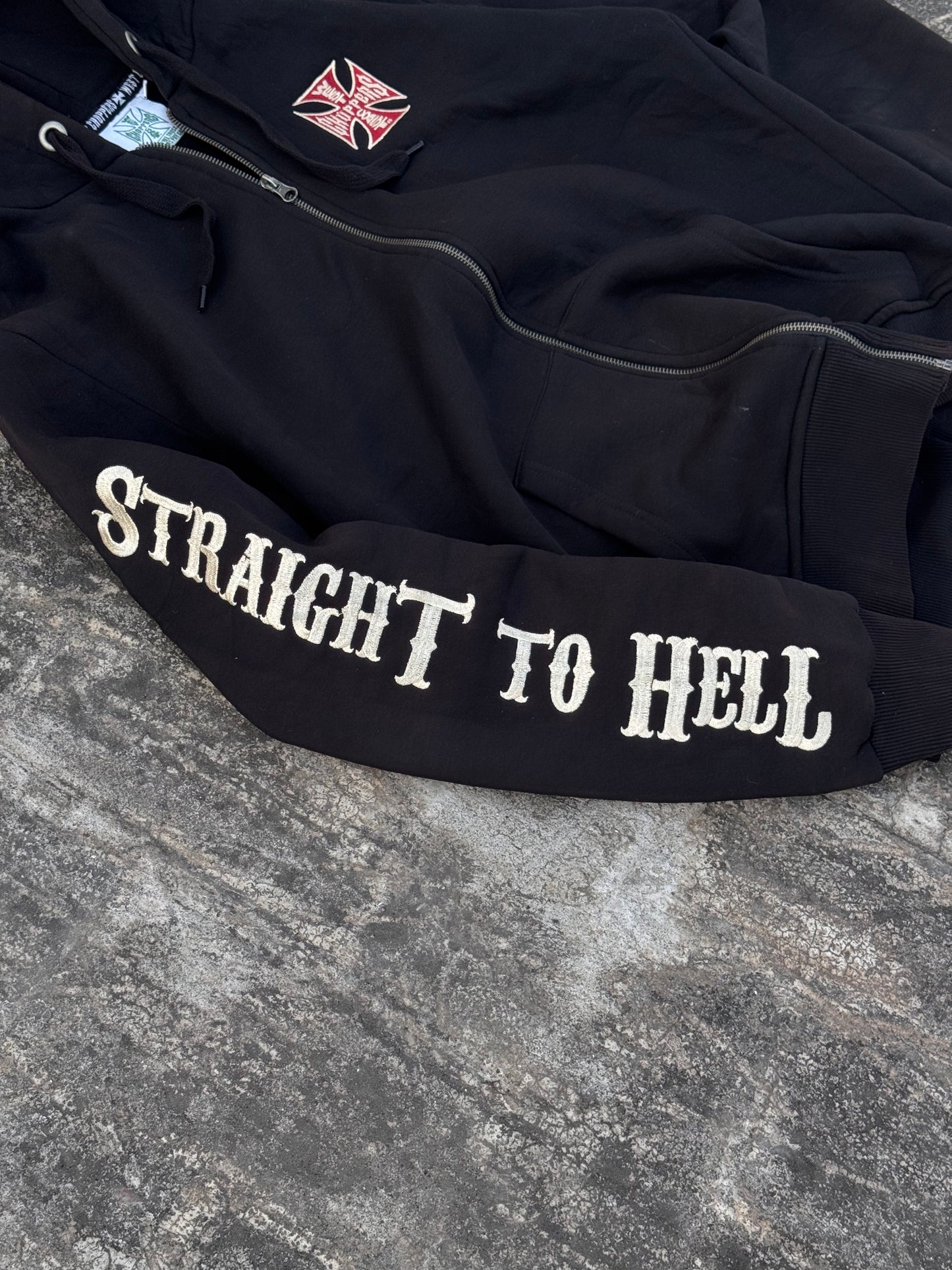 Vintage West Coast Choppers "El Diablo" Zip-Up Hoodie - Straight to Hell Sleeve - Early 2000s Y2K Biker (M)